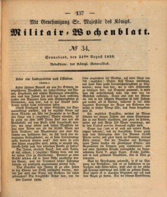 Militär-Wochenblatt Samstag 24. August 1839