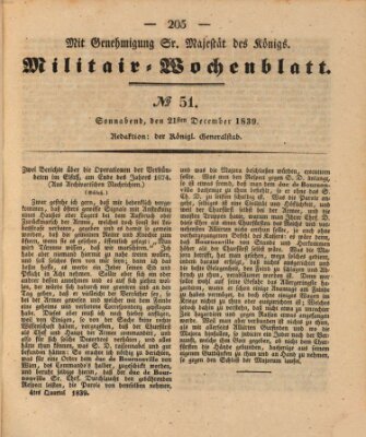 Militär-Wochenblatt Samstag 21. Dezember 1839