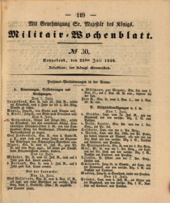 Militär-Wochenblatt Samstag 25. Juli 1840