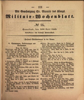Militär-Wochenblatt Samstag 16. April 1842