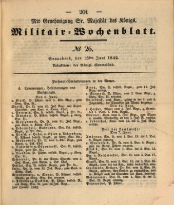 Militär-Wochenblatt Samstag 25. Juni 1842