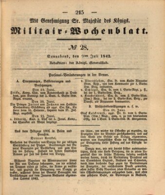 Militär-Wochenblatt Samstag 9. Juli 1842