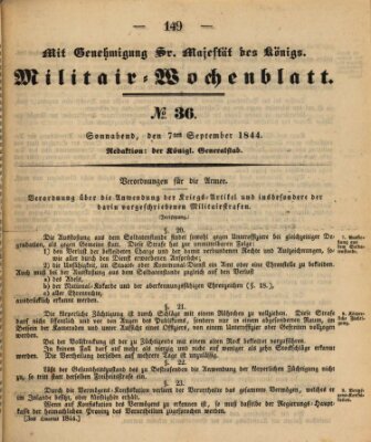 Militär-Wochenblatt Samstag 7. September 1844