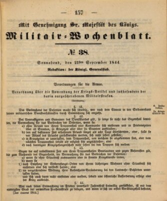 Militär-Wochenblatt Samstag 21. September 1844