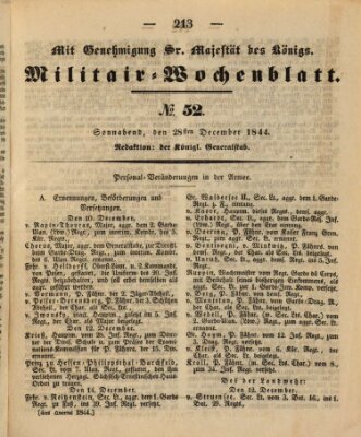 Militär-Wochenblatt Samstag 28. Dezember 1844