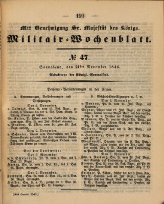 Militär-Wochenblatt Samstag 21. November 1846