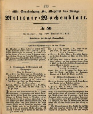 Militär-Wochenblatt Samstag 12. Dezember 1846