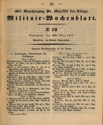 Militär-Wochenblatt Samstag 20. März 1847