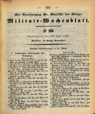 Militär-Wochenblatt Samstag 3. Juni 1848
