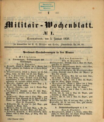 Militär-Wochenblatt Samstag 5. Januar 1850