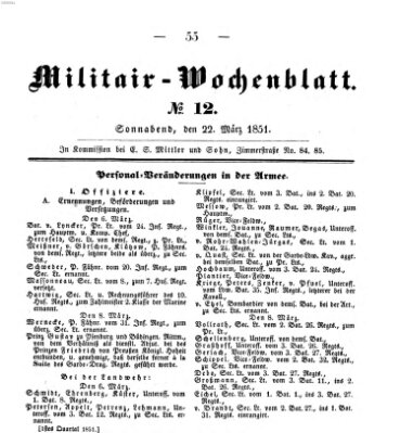 Militär-Wochenblatt Samstag 22. März 1851