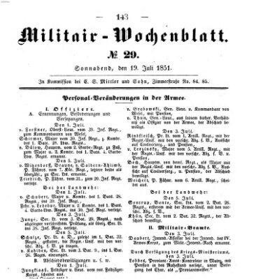 Militär-Wochenblatt Samstag 19. Juli 1851
