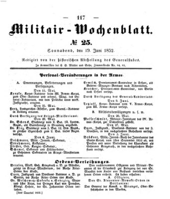 Militär-Wochenblatt Samstag 19. Juni 1852