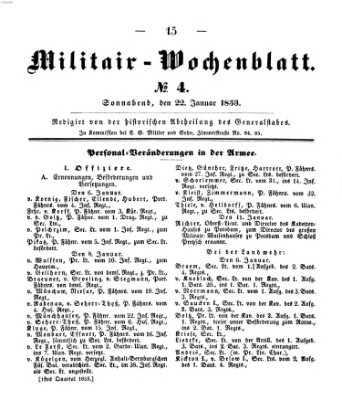 Militär-Wochenblatt Samstag 22. Januar 1853