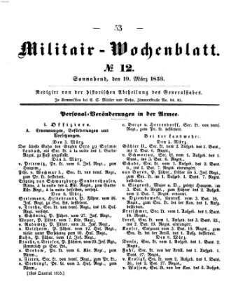 Militär-Wochenblatt Samstag 19. März 1853