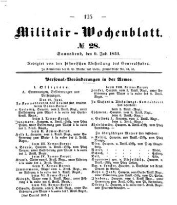 Militär-Wochenblatt Samstag 9. Juli 1853