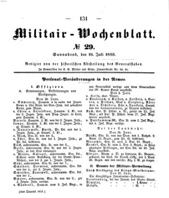 Militär-Wochenblatt Samstag 16. Juli 1853