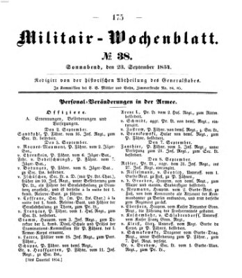 Militär-Wochenblatt Samstag 23. September 1854