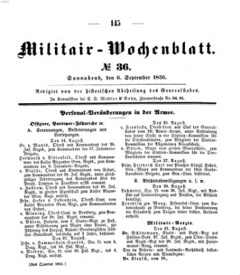 Militär-Wochenblatt Samstag 6. September 1856