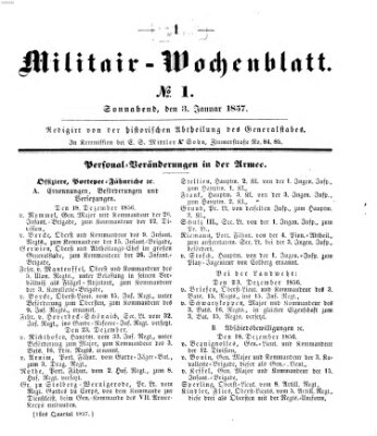 Militär-Wochenblatt Samstag 3. Januar 1857