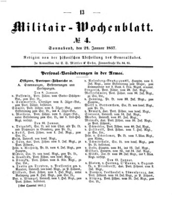 Militär-Wochenblatt Samstag 24. Januar 1857