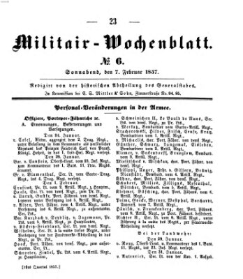 Militär-Wochenblatt Samstag 7. Februar 1857