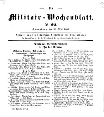 Militär-Wochenblatt Samstag 30. Mai 1857