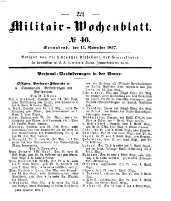 Militär-Wochenblatt Samstag 14. November 1857