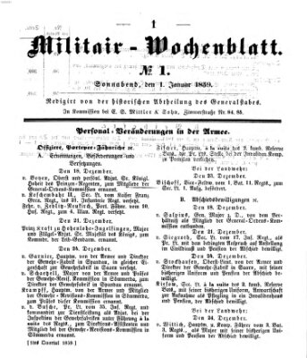 Militär-Wochenblatt Samstag 1. Januar 1859