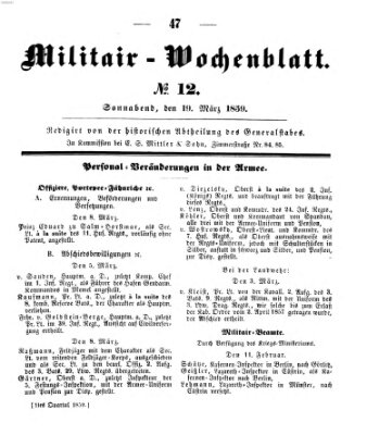 Militär-Wochenblatt Samstag 19. März 1859