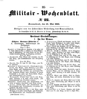 Militär-Wochenblatt Samstag 28. Mai 1859