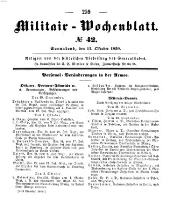 Militär-Wochenblatt Samstag 15. Oktober 1859