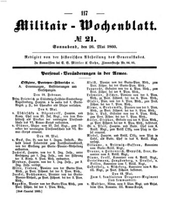 Militär-Wochenblatt Samstag 26. Mai 1860