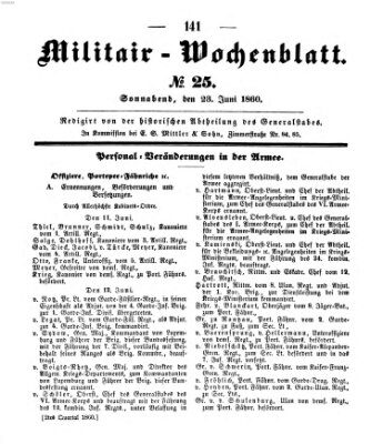 Militär-Wochenblatt Samstag 23. Juni 1860