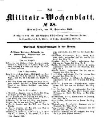 Militär-Wochenblatt Samstag 21. September 1861