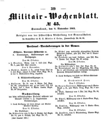 Militär-Wochenblatt Samstag 9. November 1861