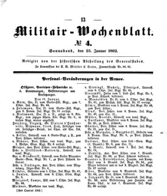Militär-Wochenblatt Samstag 25. Januar 1862