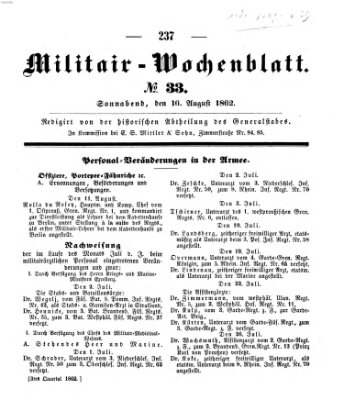 Militär-Wochenblatt Samstag 16. August 1862