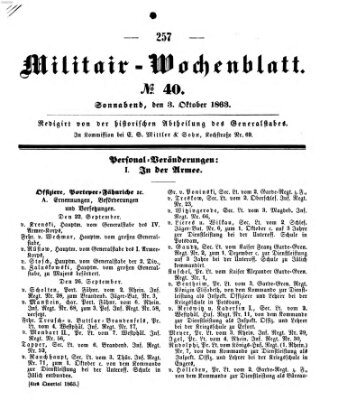 Militär-Wochenblatt Samstag 3. Oktober 1863