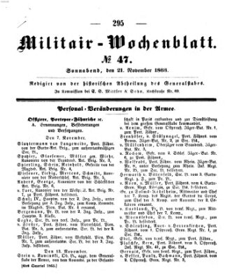 Militär-Wochenblatt Samstag 21. November 1863