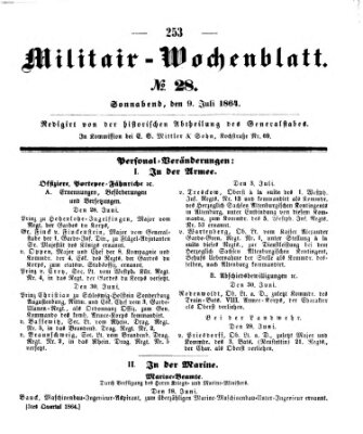 Militär-Wochenblatt Samstag 9. Juli 1864
