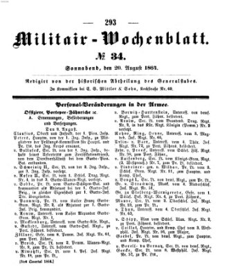Militär-Wochenblatt Samstag 20. August 1864