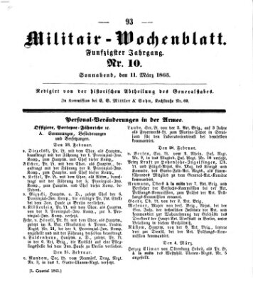 Militär-Wochenblatt Samstag 11. März 1865