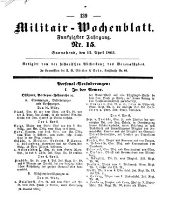 Militär-Wochenblatt Samstag 15. April 1865