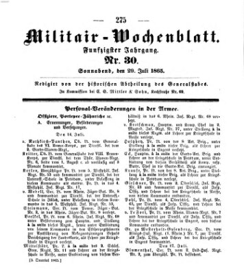 Militär-Wochenblatt Samstag 29. Juli 1865