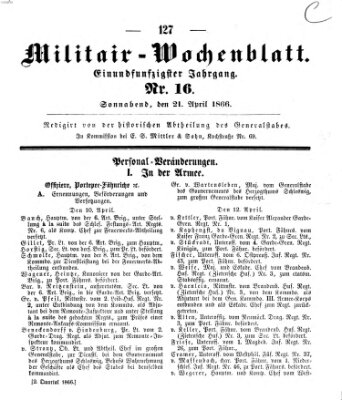 Militär-Wochenblatt Samstag 21. April 1866
