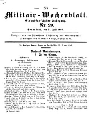 Militär-Wochenblatt Samstag 21. Juli 1866