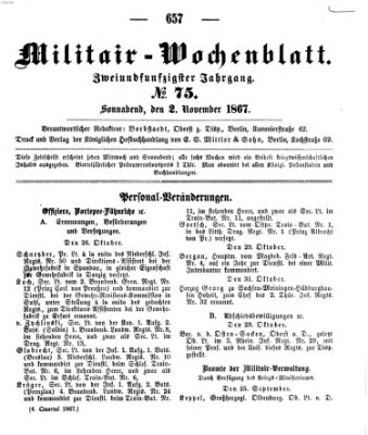 Militär-Wochenblatt Samstag 2. November 1867