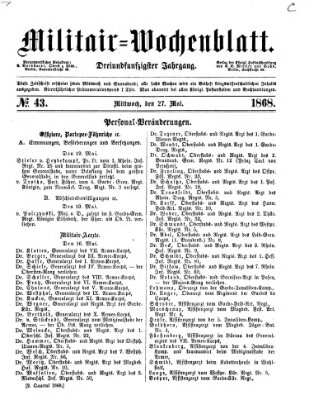 Militär-Wochenblatt Mittwoch 27. Mai 1868
