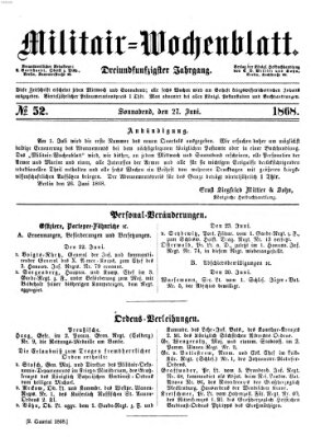 Militär-Wochenblatt Samstag 27. Juni 1868